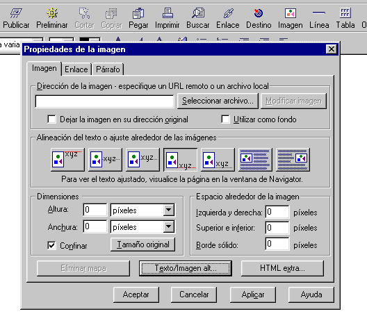 Cuadro de diálogo de insersión de imagen en Compouser.