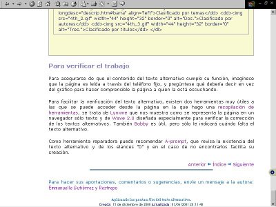 Imágen de parte de la página en la que se sugieren las herramientas más adecuadas para verificar la accesibilidad de esa pauta en cuestión.