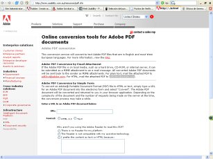 Vista de la pgina de adobe que facilita la conversin en lnea de documentos PDF.