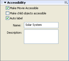 Vista del panel de accesibilidad con la casill de hacer accesibles los objetos hijo deseleccionada.
