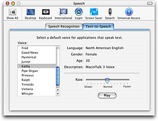Vista del panel de configuración del lector de pantalla de Mac.