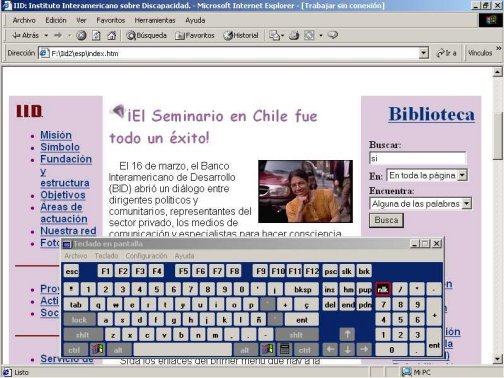 Vista de pantalla que usa el teclado virtual de Window 2000.
