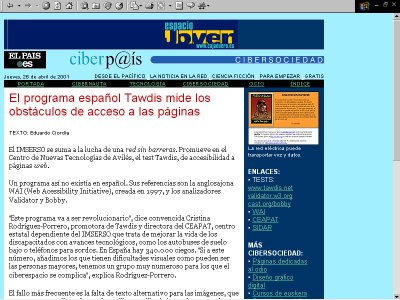 Vista de una pgina de El Pas online, con un artculo sobre el TAW.