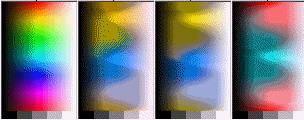 Representación de una paleta cromática y cómo es perecibida por personas con diversos tipos de deficiencia de percepción del color.