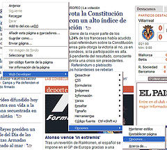 Detalle del men� contextual con las opciones del Web Developer