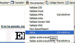 Detalle del men� contextual Web Developer con HERA integrada
