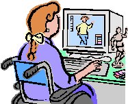 Dibujo de una chica con discapacidad trabajando con un ordenador.