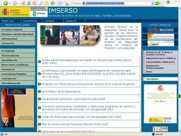 Vista de la página principal del IMSERSO hoy.