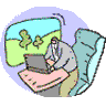 Animación que representa a un hombre usando un ordenador a bordo de un tren.