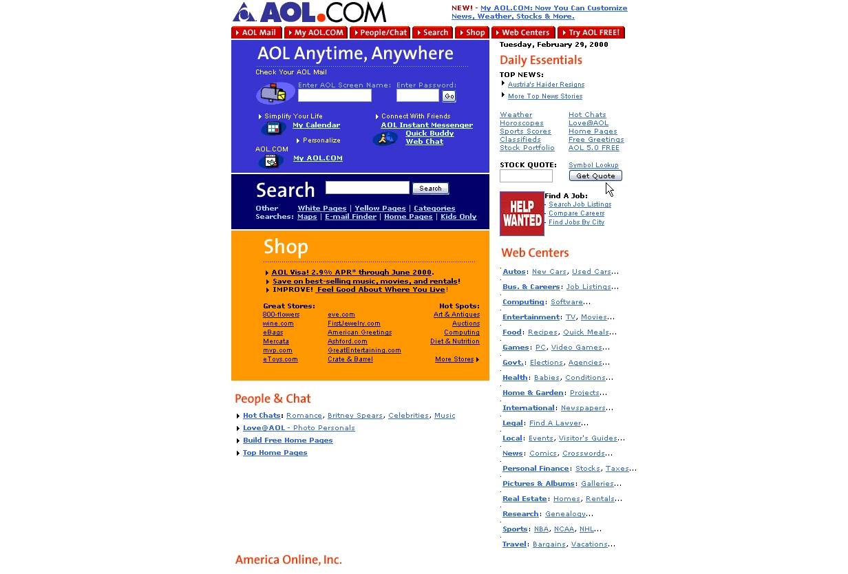 Vista de la página inicial de AOL en el año 2000.