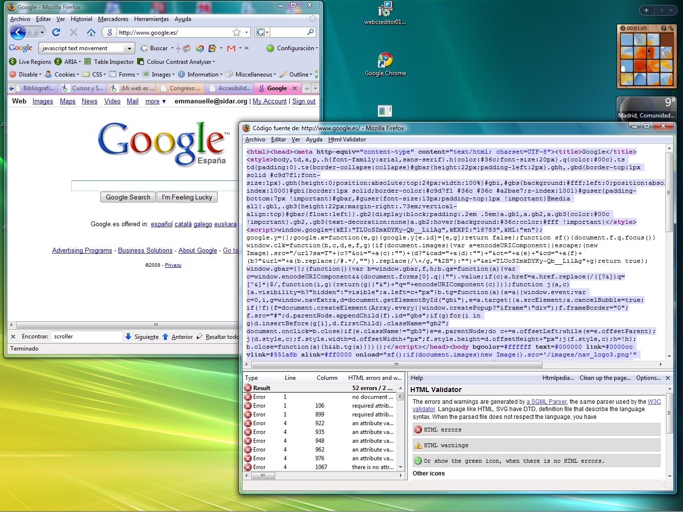 Vista de la home de google españa y de su código fuente.