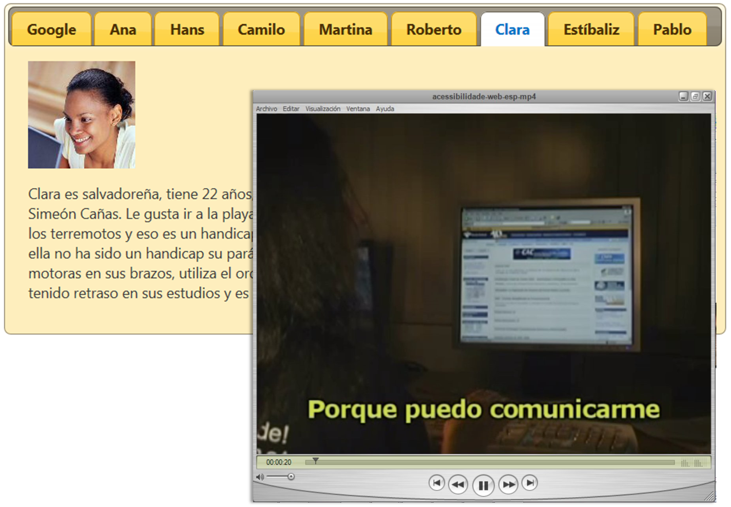 personajes y captura de un vídeo con experiencias de usuario. 
