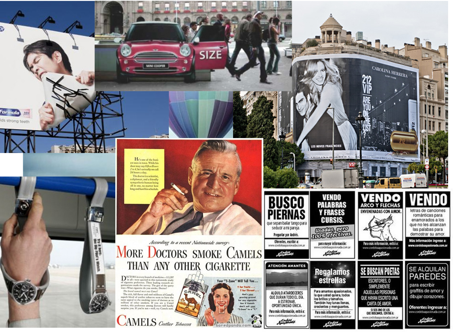 Collage que muestra distintos soportes para artes gráficas.