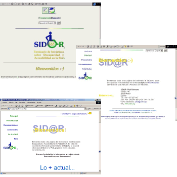 Para verlas ampliadas, selecciones las imágenes de las páginas principales del sitio del Sidar, de tres épocas distintas.