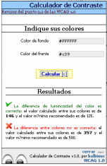 Vista del calculador de contraste del color.