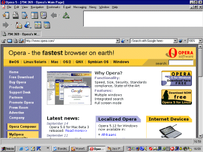 Vista del navegador opera visitando una página con todas su imágenes descargadas.