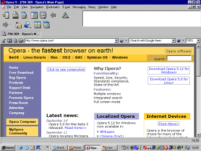 Vista del navegador opera visitando una página sin descargar las imágenes.