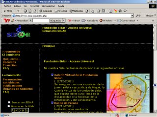 Vista de la página principal de sidar.org, con la aplicación de una hoja de estilo personal.